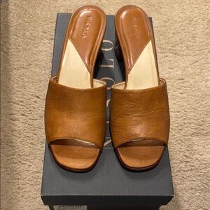Nisolo Elizabeth Slide Honey 39 9 leather Women's Tan Leather heeled Sandals